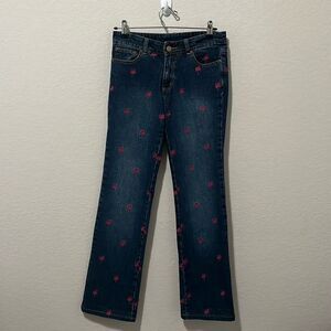 LILLY PULITZER Vintage Palm Tree Embroidered Jeans | Blue/Pink, Size 2